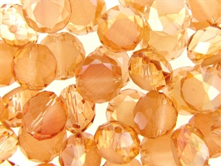 14MM Round Etched Table Cut Crystal / Peach AB