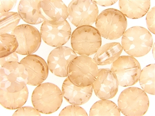 Etched Star Crystal Bead 14MM Puffed Coin / Pale Peach