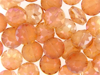 Etched Star Crystal Bead 14MM Puffed Coin / Peach AB