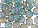 Etched Star Crystal Bead 14MM Puffed Coin / Pale Citrine Translucent Green Iris