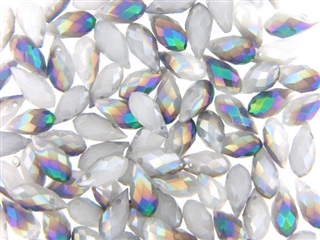 6MM X 13MM Crystal Briolette / Milk White Green Iris