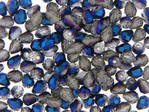 Bead, Crystal, Faceted Tear Drop, 7MM X 5MM, Light Gray Blue Metallic