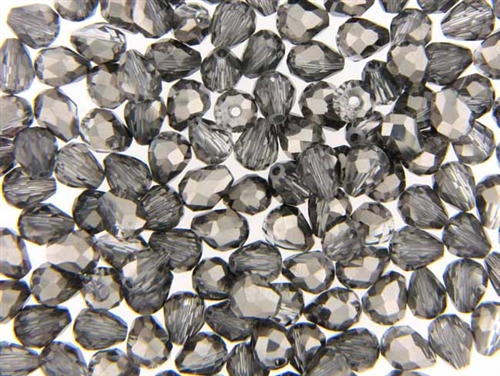 Bead, Crystal, Faceted Tear Drop, 7MM X 5MM, Dark Silver Metallic