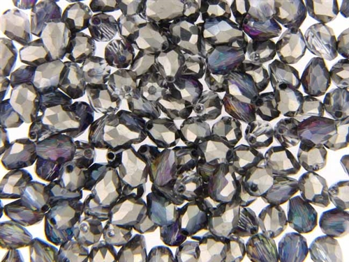 Bead, Crystal, Faceted Tear Drop, 7MM X 5MM, Watermelon, 1/2 Dark Silver Metallic