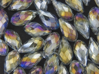 10MM X 19MM Crystal Briolette / Light Aqua Purple Iris