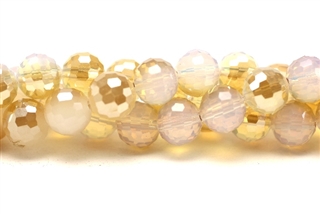 8MM Faceted Round Crystal / Opalite Gold Metallic