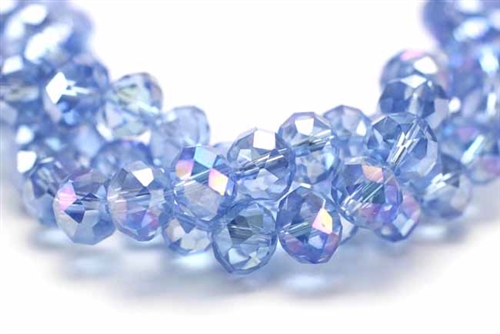 Bead, Crystal, Rondelle, Faceted, 8MM X 10MM, Light Sapphire AB