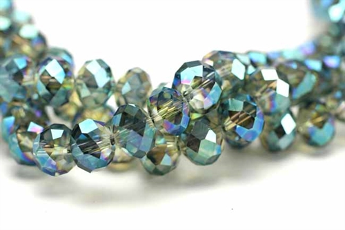 Bead, Crystal, Faceted, Rondelle, 8MM X 10MM, Gray, Green Iris
