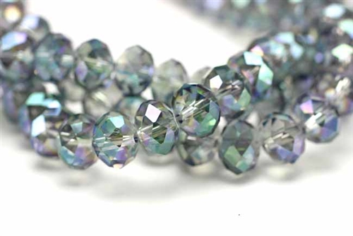 Bead, Crystal, Rondelle, Faceted, 8MM X 10MM, Gray Green Iris