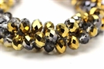 Bead, Crystal, Rondelle, Faceted, 8MM X 10MM, Gray, 1/2 Gold Metallic