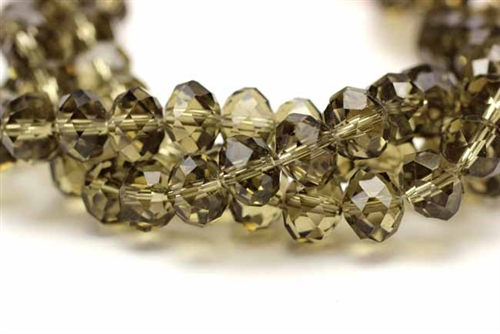 Bead, Crystal, Rondelle, Faceted, 8MM X 10MM, Smoky Quartz
