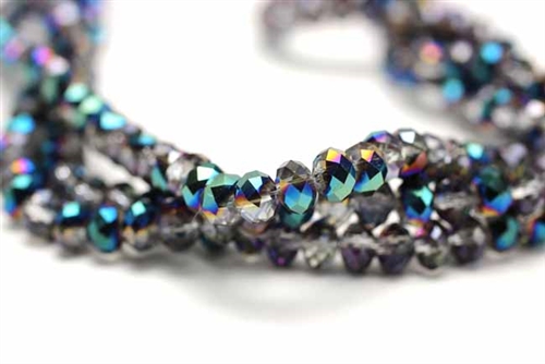 Bead, Crystal, Rondelle, Faceted, 4MM X 6MM, Gray, 1/2 Blue Iris