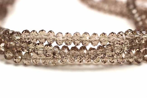 Bead, Crystal, Rondelle, Faceted, 4MM X 6MM, Smoky Quartz