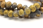 Bead, Crystal, Faceted Rondelle, 10MM X 12MM, Matte, Gray, Gold Metallic