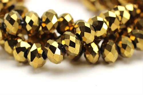 Bead, Crystal, Faceted Rondelle, 10MM X 12MM, Dark Gold