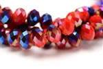 Bead, Crystal, Faceted, Rondelle, 10MM X 12MM, Red Orange Velvet, Blue Iris