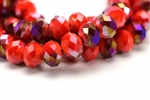 Bead, Crystal, Rondelle, Faceted, 10MM X 12MM, Red Orange Velvet, Purple Iris