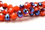 Bead, Crystal, Faceted, Rondelle, 10MM X 12MM, Orange Velvet, Blue Iris