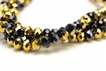 Bead, Crystal, Faceted, Rondelle, 6MM X 8MM, Jet, 1/2 Gold Metallic