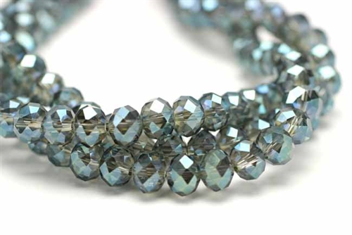 Bead, Crystal, Rondelle, Faceted, 6MM X 8MM, Gray Green Iris