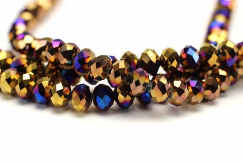 Bead, Crystal, Faceted, Rondelle, 6MM X 8MM, Gold, 1/2 Blue Iris