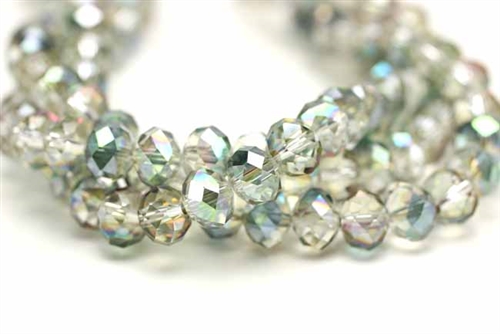 Bead, Crystal, Faceted, Rondelle, 6MM X 8MM, Light Watermelon, 1/4 Green Iris