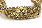 Bead, Crystal, Rondelle, Faceted, 6MM X 8MM, Pale Topaz, 1/2 Bronze Metallic