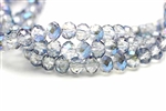 Bead, Crystal, Rondelle, Faceted, 6MM X 8MM, Crystal, 1/2 Blue Iris