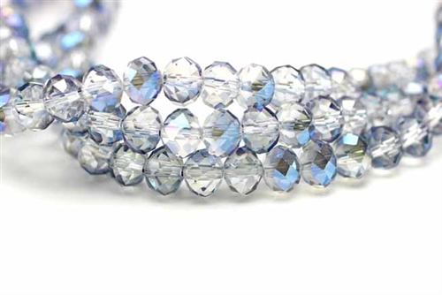 Bead, Crystal, Rondelle, Faceted, 6MM X 8MM, Crystal, 1/2 Blue Iris