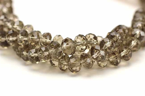 Bead, Crystal, Faceted, Rondelle, 6MM X 8MM, Smoky Quartz