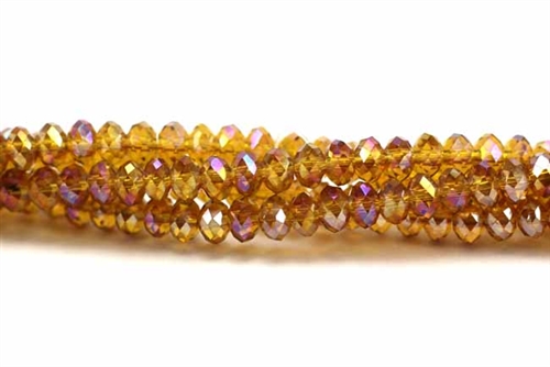 Bead, Crystal, Rondelle, Faceted, 3MM X 4MM, Dark Topaz AB