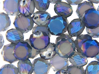 14MM Round Etched Table Cut Crystal / Light Aqua Blue Iris
