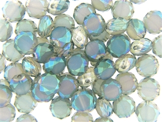 10MM Round Etched Table Cut Crystal / Pale Citrine Green Iris