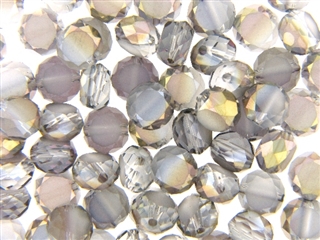 10MM Round Etched Table Cut Crystal / Light Watermelon Gold Iris