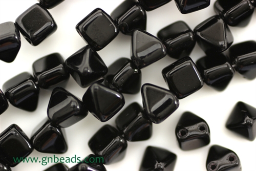 6MM Pyramid Shaped Czech Beads 2 Hole / Jet