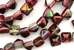8MM Pyramid Shaped Czech Beads, 2 Hole / Magic Ruby
