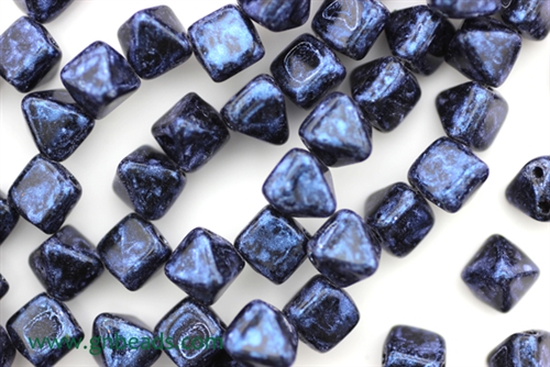6MM Pyramid Shaped Czech Beads 2 Hole / Van Gogh Blue