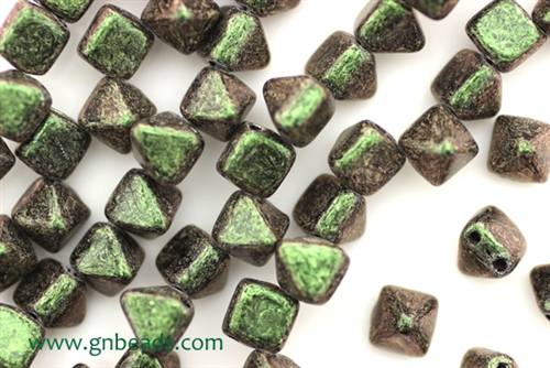 6MM Pyramid Shaped Czech Beads 2 Hole / Van Gogh Olivine