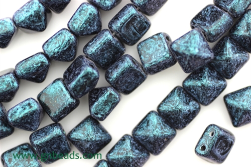 8MM Pyramid Shaped Czech Beads, 2 Hole / Van Gogh Zircon