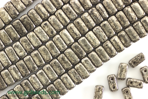 6MM Brick Shaped Czech Beads 2 Hole / Antique Chrome