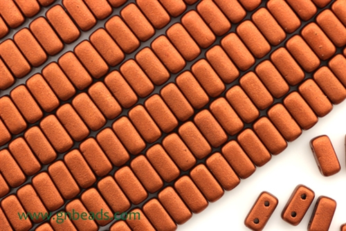 6MM Brick Shaped Czech Beads 2 Hole / Old Copper