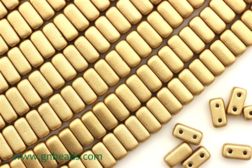 6MM Brick Shaped Czech Beads 2 Hole / Silky Gold