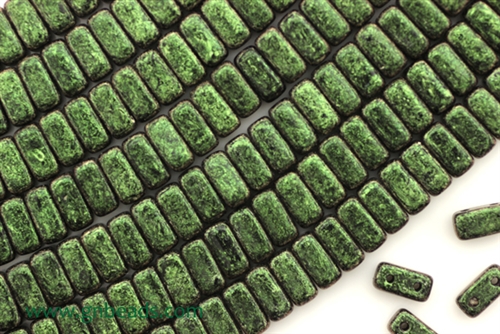 Bead, Czech, Brick Shaped, 6MM, 2 Hole, Van Gogh Olivine