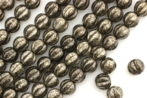 6MM Melon Shaped Czech Beads / Antique Chrome