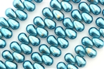 6MM X 4MM Czech Tear Drop / Teal Gold Dust