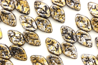 12MM X 7MM Czech Glass Leaves / Granite Galaxy Gold