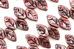 12MM X 7MM Czech Glass Leaves / Granite Galaxy Red