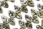 12MM X 7MM Czech Glass Leaves / Yellow Granite Galaxy