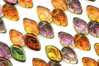 12MM X 7MM Czech Glass Leaves / Magic Amber