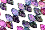 12MM X 7MM Czech Glass Leaves / Magic Blueberry